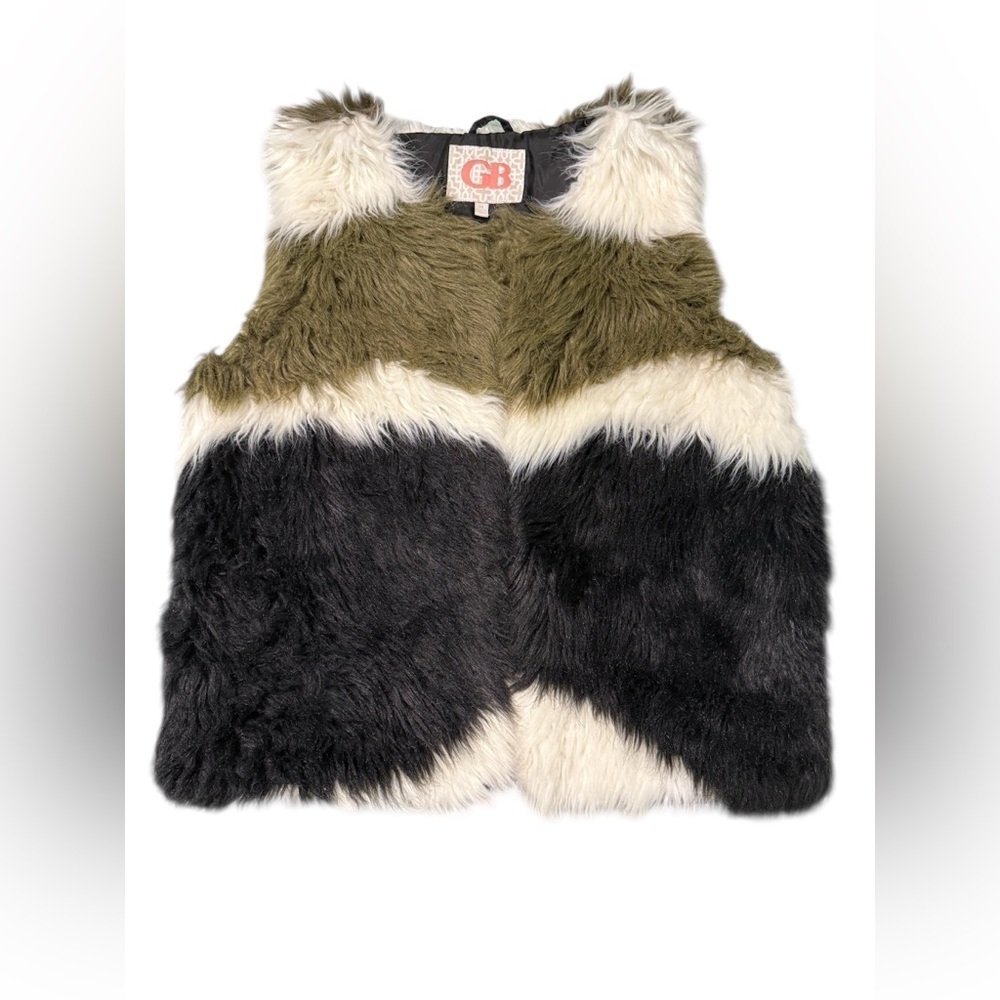 Gianni Bini Women’s Faux Fur Vest Olive, Black, and Cream Sz M - Picture 2 of 9